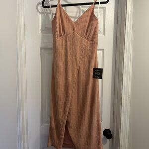 Lulu's Tan/Blush Ribbed Sheath Cocktail Dress